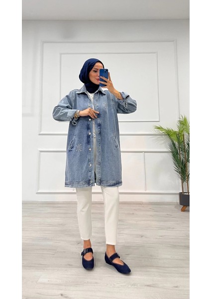 Yzlal Taşlı Tunik Ceket Kar Yıkama Orta Mavi D2516 (Beden: S/m) modelleri