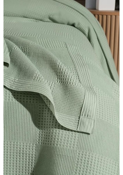 Waflle Desenli Pike BATTANIYE%100 Pamuk Kalın Iplik Yumuşak Battal Boy 240 x 260 (Yeşil)