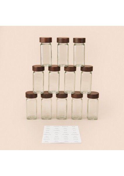 Akasya 12'li Baharatlık Seti - Şeffaf / Kahverengi- 120 ml
