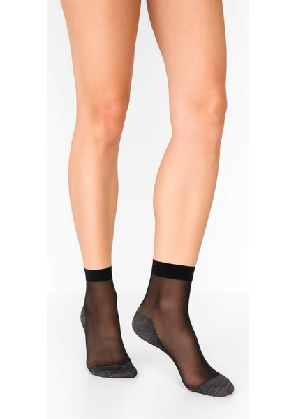 Konfor 15 Den Siyah Soket Çorap - Pamuklu Tabanı Ile Dayanıklı Kısa Çorap