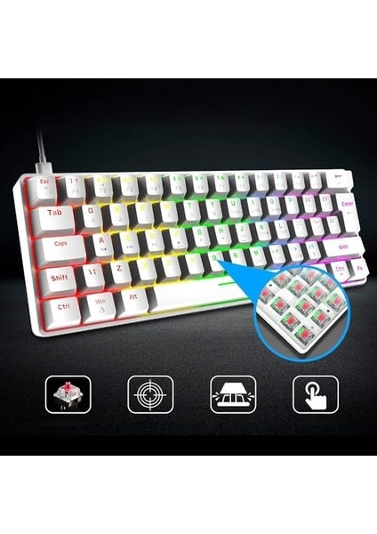 Oyuncu Klavyesi Rgb Klavye 20 Modlu Ayarlanabilir Renk Seçeneği Rgb Suya ve Toza Dayanıklı Klavye Oyun Klavyesi Oyuncu Klavye Mekanik Klavye Kırmızı Switch (Beyaz) modelleri