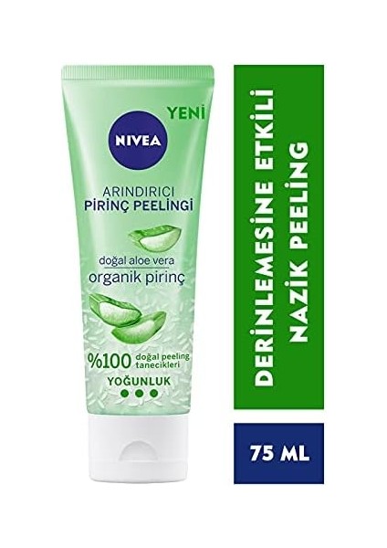 Nıvea Arındırıcı Organik Pirinç Peeling 75 Ml, Karma Ciltler, Aloe Vera ile Yüz Bakım, Cildi Arındırır, Etkili Yüz Temizleme
