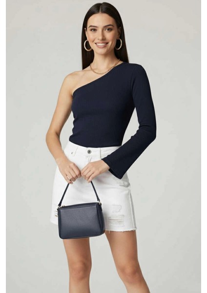 Yzlal Tek Omuzlu Basic Bluz Lacivert T4275 (Beden: Xl)