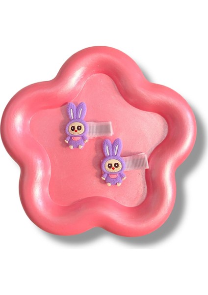 Labubu Figürlü Tüy Detaylı Karışık Renk Çiftli Çocuk Pens Toka