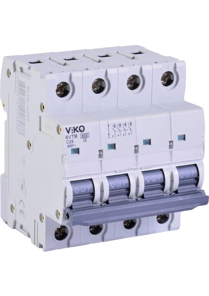 6VTB-4C25 Otomatik Sigorta 6ka C Tipi 4 Kutup 25A