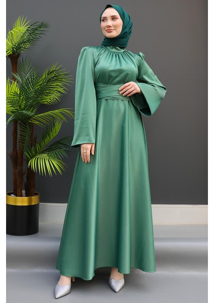 Nazlı Tesettür Elbise Soft Yeşil