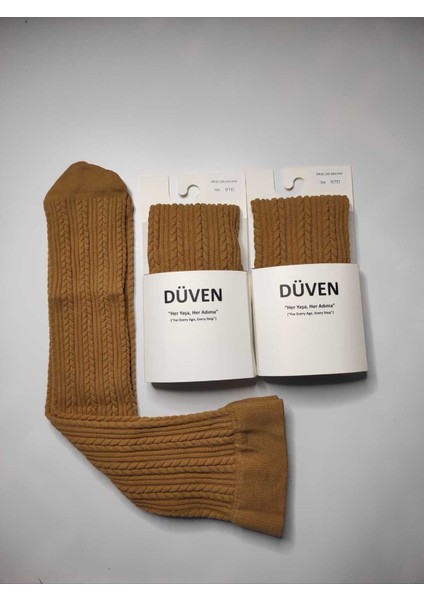 2'li Paket Yumuşacık Dokusu Klasik Örgü Deseniyle Kalın Kışlık Ten Rengi Dizaltı Çorap