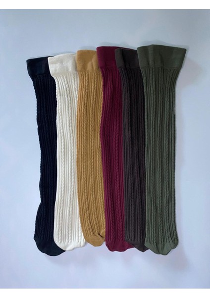 Kadın Dizaltı Renkli Desenli Pantolon Çorap / 6 Adet Kabartma Knıt Örgü Kışlık Çorap fiyatları