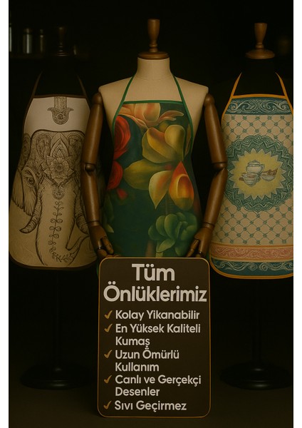 3'lü Avantajlı Mutfak Önlüğü Sıvı Geçirmez Dijital Baskılı Önlük modelleri