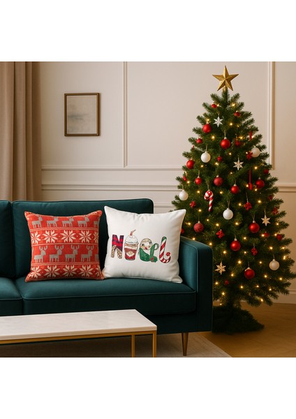Çift Tarafı Baskılı Candy Christmas Desenli 2'li Set Kadife Kırlent Kılıfı Yılbaşı - Noel fiyatları