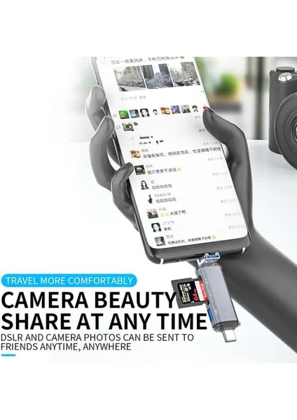 USB Otg Kart Okuyucu Type-C To USB Uçlu Pc Bilgisayar ve Notebook Uyumlu Mikro Sd Kart Okuyucu USB A To USB CADS-307 (3in1) modelleri