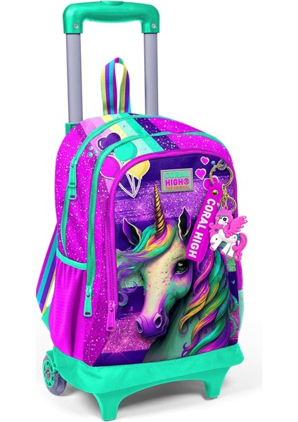 Işıklı Tekerlekli Pembe Su Yeşili Çekçek Okul Çantası - Kız Çocuk