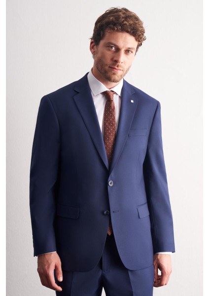 Lacivert Mono Yaka Kendinden Çizgili Desen Esnek 4 Drop Comfort Fit Classic Takım Elbise 1001255159 fiyatları