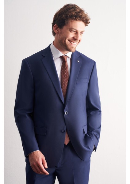 Lacivert Mono Yaka Kendinden Çizgili Desen Esnek 4 Drop Comfort Fit Classic Takım Elbise 1001255159 modelleri