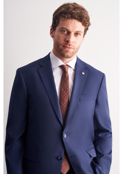 Lacivert Mono Yaka Kendinden Çizgili Desen Esnek 4 Drop Comfort Fit Classic Takım Elbise 1001255159 fırsatları