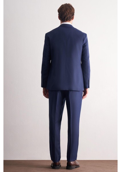 Lacivert Mono Yaka Kendinden Çizgili Desen Esnek 4 Drop Comfort Fit Classic Takım Elbise 1001255159 indirimleri