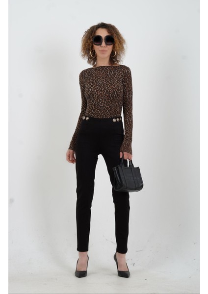 Siyah Çıt Çıt Detaylı Toparlayıcı Tayt