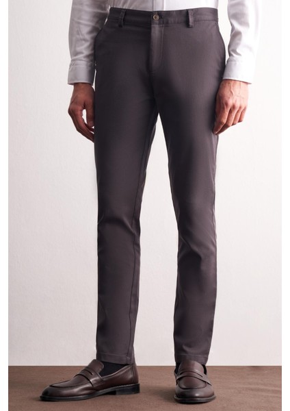 Antrasit Yan Cep Düz Paça Pamuklu Slim Fit Chino Casual Pantolon 1003255165