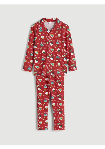 Yeni Sezon Gömlek Yaka Yılbaşı Temalı Erkek Çocuk Pijama Takımı
