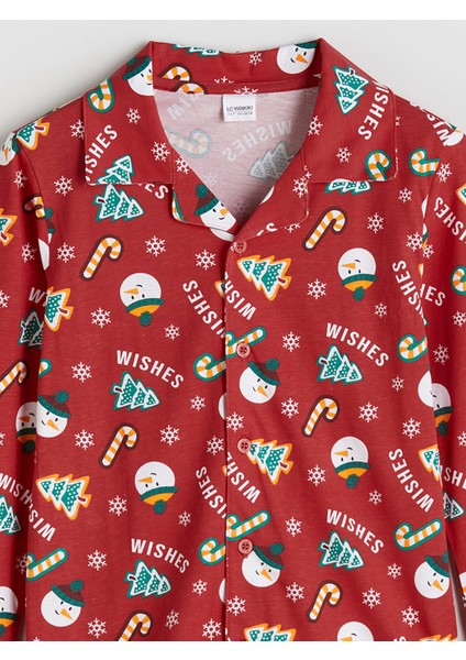 Yeni Sezon Gömlek Yaka Yılbaşı Temalı Erkek Çocuk Pijama Takımı modelleri