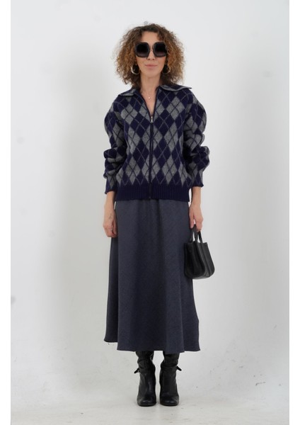 Lacivert Kareli Verev Etek