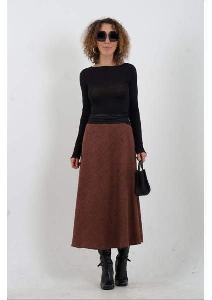 Kızıl Kahve Kareli Verev Etek