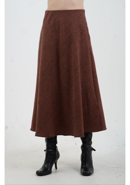 Kızıl Kahve Kareli Verev Etek modelleri