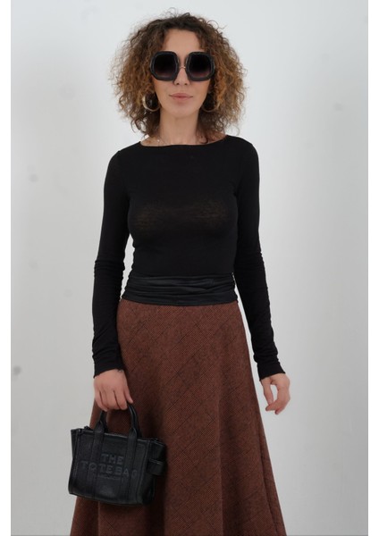 Kızıl Kahve Kareli Verev Etek