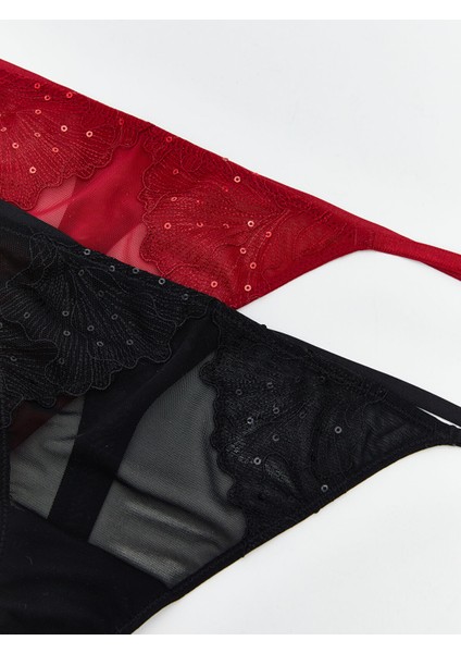 Yeni Sezon Dantel Detaylı Fantezi Tanga Külot 2'li modelleri