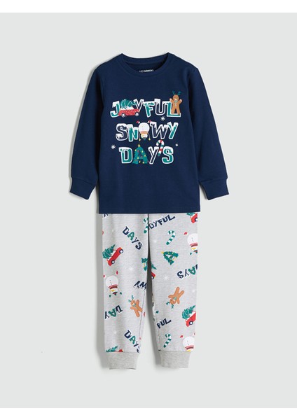 Yeni Sezon Bisiklet Yaka Yılbaşı Temalı Erkek Çocuk Pijama Takımı