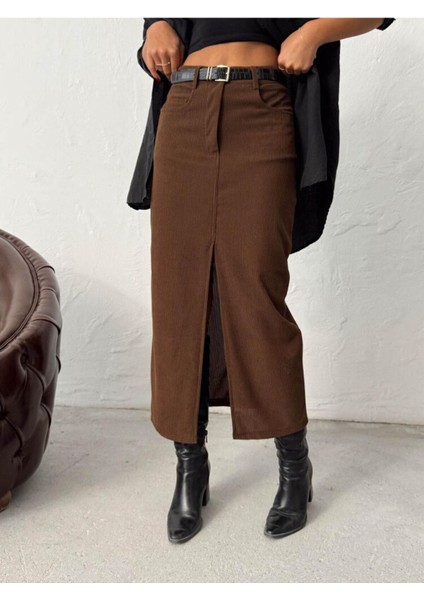 Fitilli Kadife Önden Yırtmaçlı Midi Kadın Etek fırsatları