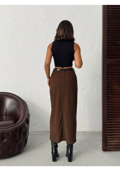 Fitilli Kadife Önden Yırtmaçlı Midi Kadın Etek indirimleri