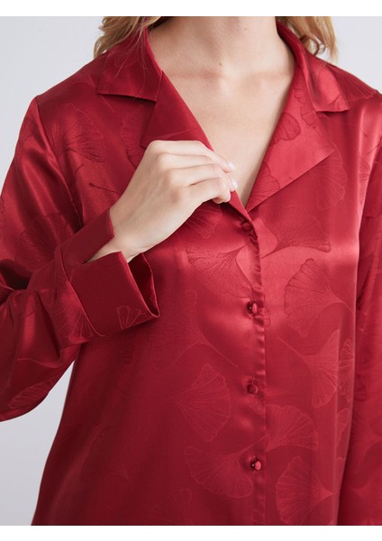 Yeni Sezon Gömlek Yaka Desenli Saten Kadın Pijama Takımı modelleri
