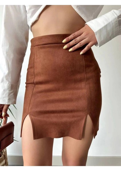 Taba Süet Etek - Çift Yırtmaçlı indirimleri