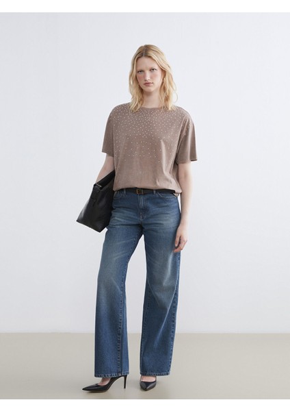 Yeni Sezon Bisiklet Yaka Taşlı Kadın Tişört fiyatları