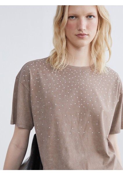 Yeni Sezon Bisiklet Yaka Taşlı Kadın Tişört modelleri