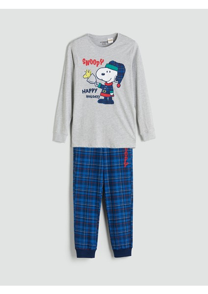 Yeni Sezon Bisiklet Yaka Snoopy Baskılı Erkek Çocuk Pijama Takımı