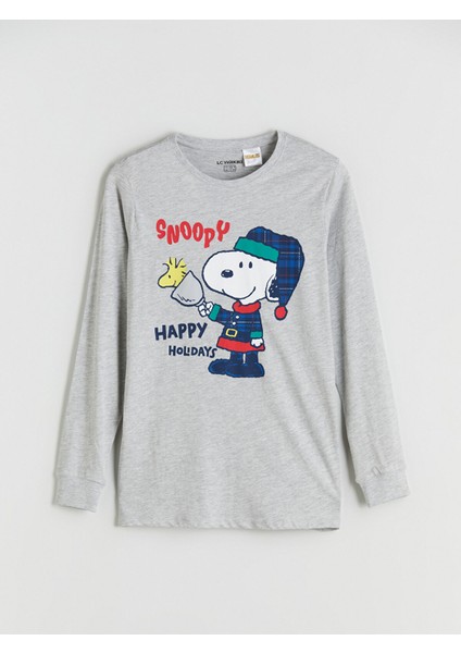 Yeni Sezon Bisiklet Yaka Snoopy Baskılı Erkek Çocuk Pijama Takımı fiyatları