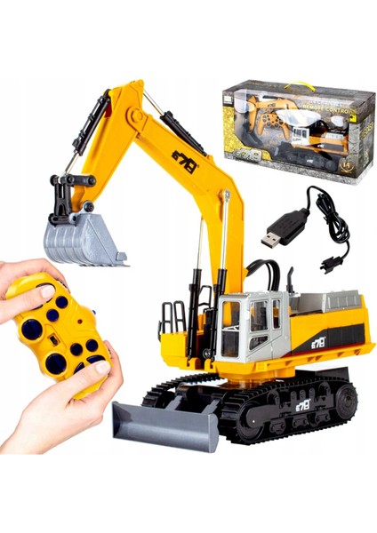 14 Kanal Şarjlı Uzaktan Kumandalı LED Işıklı Paletli Kepçe 24 Ghz Gerçekçi Iş Makinesi fiyatları