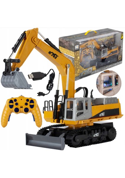 14 Kanal Şarjlı Uzaktan Kumandalı LED Işıklı Paletli Kepçe 24 Ghz Gerçekçi Iş Makinesi modelleri