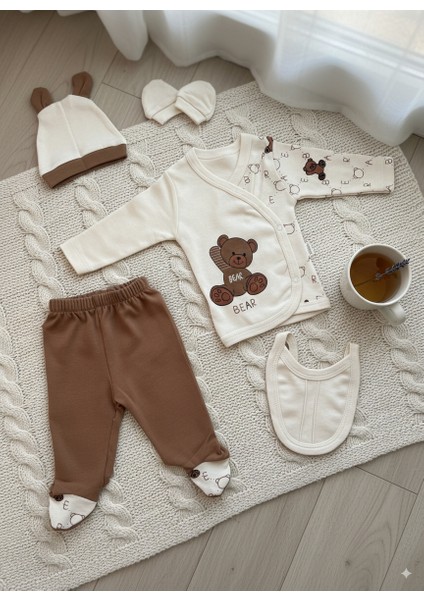 Yenidoğan Sevimli Ayıcıklı Erkek Bebek Hastane Çıkışı Takımı Pamuklu 5 Li Bebek Giyim Seti fiyatları