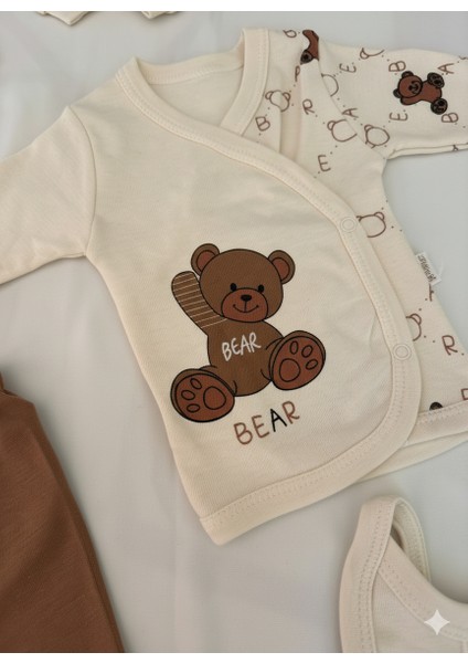 Yenidoğan Sevimli Ayıcıklı Erkek Bebek Hastane Çıkışı Takımı Pamuklu 5 Li Bebek Giyim Seti modelleri