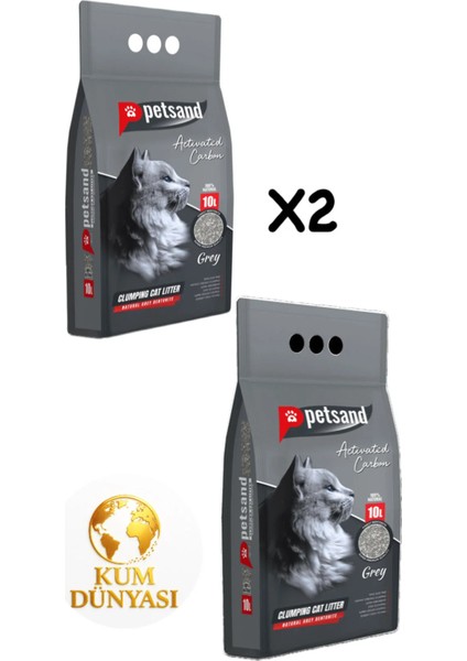 Aktif Karbonlu Grey Kedi Kumu 10 Lt X2 Adet