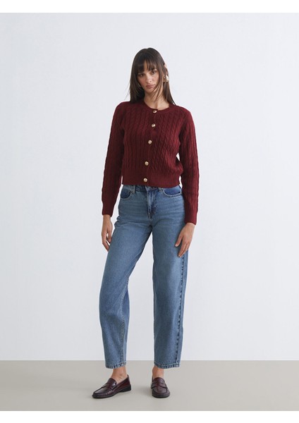 Yeni Sezon Bisiklet Yaka Kendinden Desenli Kadın Triko Hırka fiyatları