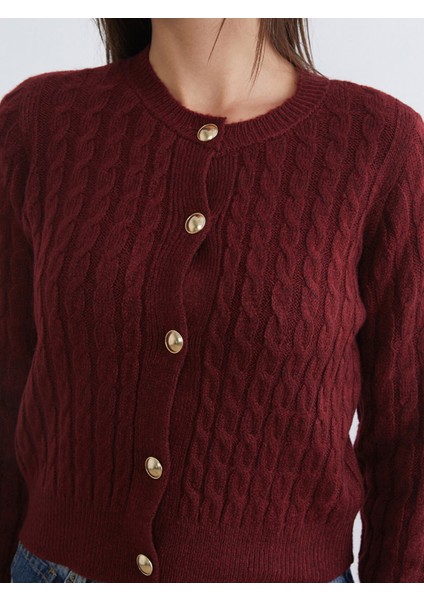 Yeni Sezon Bisiklet Yaka Kendinden Desenli Kadın Triko Hırka modelleri