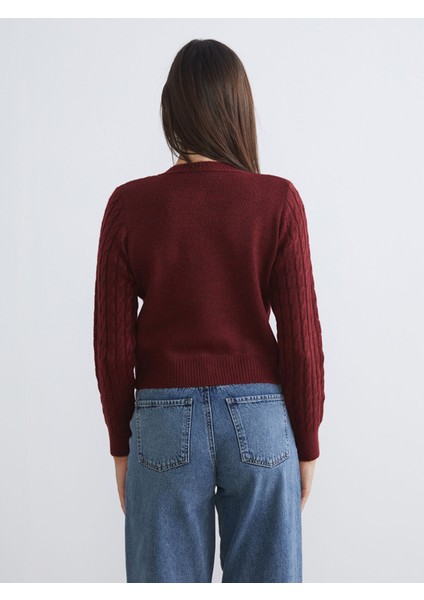 Yeni Sezon Bisiklet Yaka Kendinden Desenli Kadın Triko Hırka fırsatları