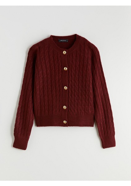 Yeni Sezon Bisiklet Yaka Kendinden Desenli Kadın Triko Hırka indirimleri