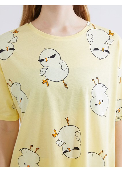 Yeni Sezon Bisiklet Yaka Desenli Kadın Pijama Takımı modelleri