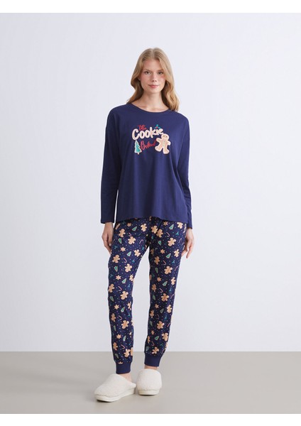 Yeni Sezon Kurabiye Adam Baskılı Kadın Pijama Takımı