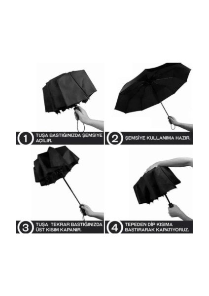 Otomatik Açılan-Kapanan Rüzgarda Kırılmayan Ultra Şemsiye Siyah modelleri